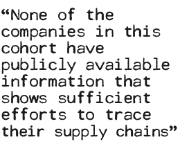 None of the  companies in this cohort have publicly available information that shows sufficient efforts to trace  their supply chains