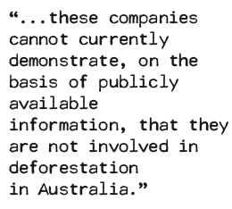 these companies cannot currently  demonstrate, on the basis of publicly available  information, that they are not involved in deforestation in Australia.